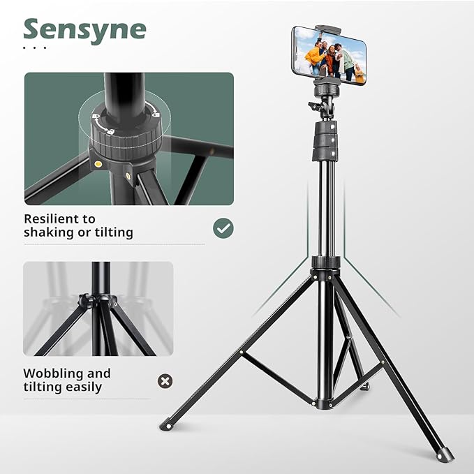 SENSYNE 72" Phone Tripod, Extendable Cell Phone Tripod Stand, Selfie Stick with Wireless Remote and Phone Holder, Compatible with iPhone Android Phone, Camera (Pack of 2) - Image 5