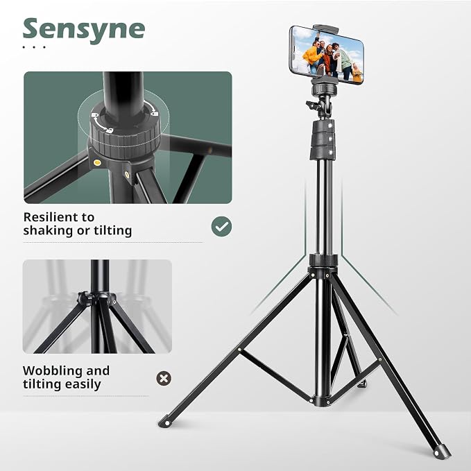SENSYNE 72" Phone Tripod, Extendable Cell Phone Tripod Stand, Selfie Stick with Wireless Remote and Phone Holder, Compatible with iPhone Android Phone, Camera - Image 5