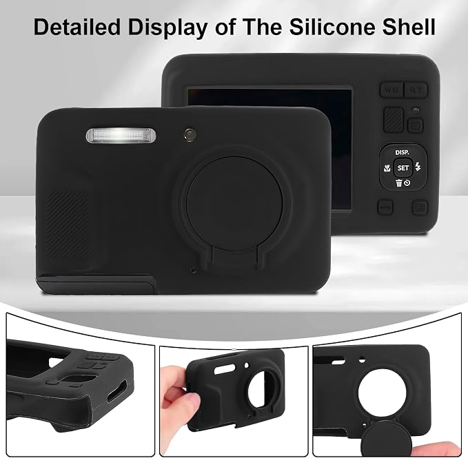 Camera Case for Kodak PIXPRO FZ55 with 2-Pack Screen Protector | Cute Charm Wrist Strap, Soft Silicone Protective Case with Removable Lens Cap for Kodak FZ55 Accessories - Black - Image 6