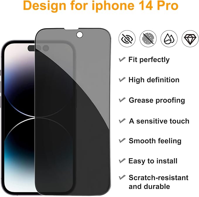 PEHAEL for iPhone 14 Pro Privacy Screen Protector+Camera Lens Protector | Installation kits, Anti-Spy Private, Anti-Scratch, 9H Tempered Glass, Case Friendly, 2+2 Pack, [6.1 inch] - Image 2