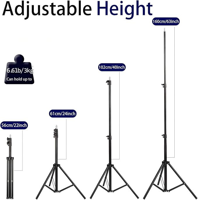Professional Tripod Stand, Mini Projector Tripod,Adjustable Height Light Stand for Ring Light/Webcam/Mini Projector/Phone, Portable Light Duty Support (Black,22"-63") - Image 2