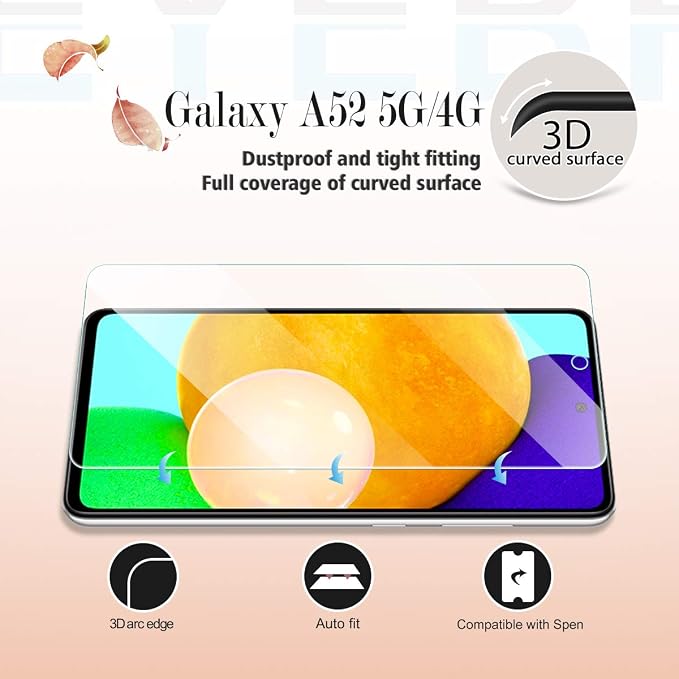 Galaxy A52 HD Clear Tempered Glass Screen Protector + Camera Lens Protectors, [2+2 Pack] [3D Glass] [Anti-Glare] [Bubble-Free] Screen Protector Glass For Samsung Galaxy A52 5G - Image 3