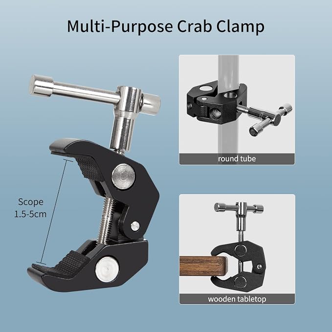 Magic Arm Camera Mount, 32" Aluminum Articulating Arm with Desk Clamp & Standard 1/4" Screw, Heavy Duty Overhead Tablet Stand for Video Recording, Live Streaming, Vlogging - Image 3