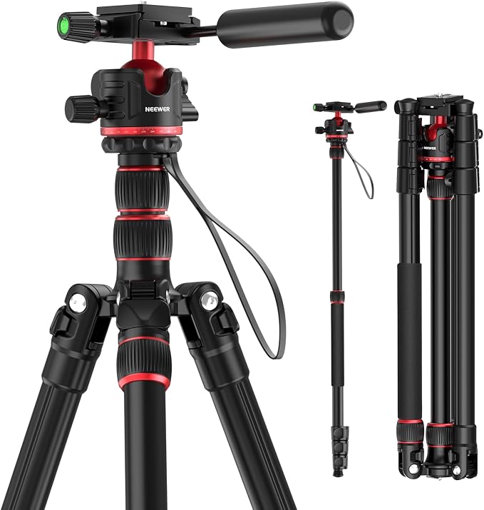 NEEWER Basics Camera Tripod Monopod, 77" Compact Lightweight Travel DSLR Video Stand, 360° Ball Head, Arca Type QR Plate, Reversible Legs & Inverted Central Axis, 13lb Max Load, TP08 by Neewer