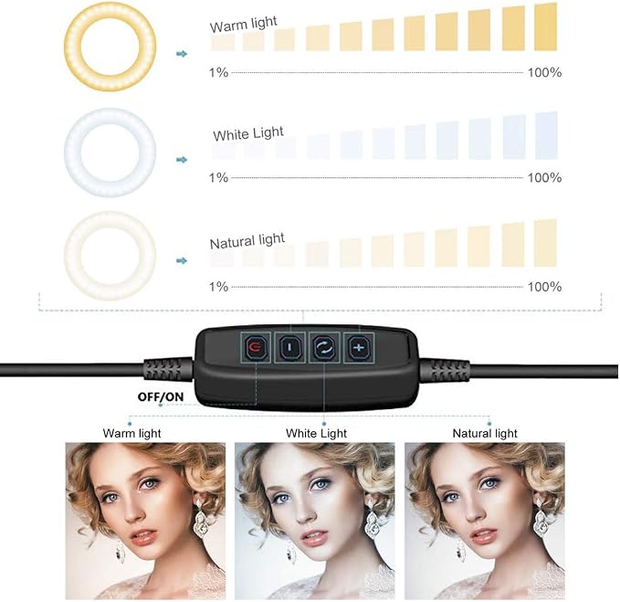 Ring Light OEBLD Dimmable with 3 Light Modes & 10 Brightness Level 360° Rotae LED Ring Fill Lights for Phone Live Stream Makeup YouTube Video Shooting (B(only 10'' Ring Light)) - Image 3