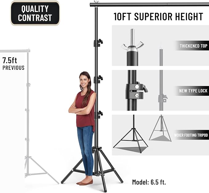 BEIYANG 10x10FT Backdrop Stand, Background Support Kit for Photography, 2 Adjustable Backdrop Supports, 4 Crossbars, 4 Clamps, and Carrying Bag for Photo Video Stutio, Parties Decoration - Image 5