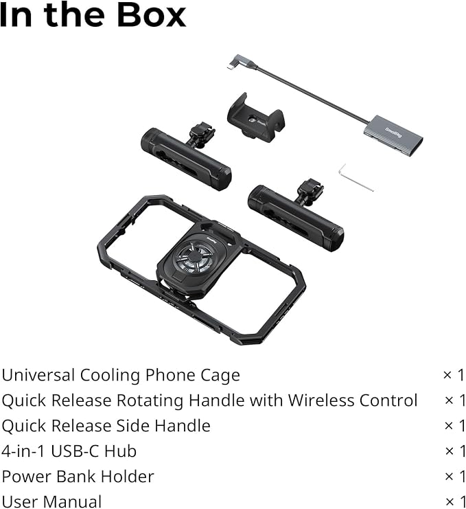 SMALLRIG All-in-One Cooling Dual Handle Phone Cage Kit for iPhone 17/16/Android, 15W Active Cooler & 4-in-1 USB-C Hub, Universal Compatibility 2.5-3.1" Phones, for Live Streaming- 5276 - Image 7