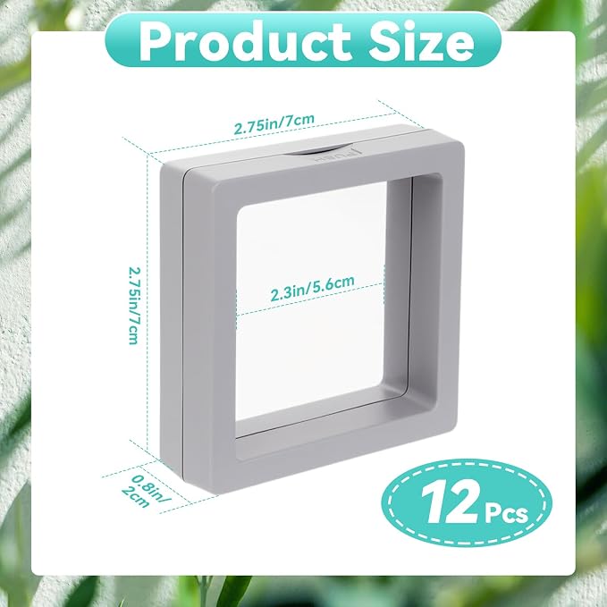 12 Pcs 3D Floating Frame Display Stand, Transparent Jewelry Gift Boxes | 2.75 x 2.75 x 0.8 Inch Small Jewelry Gift Boxes with PE Film, for Earrings Necklaces Rings Coins Specimens Crafts, Gray - Image 2