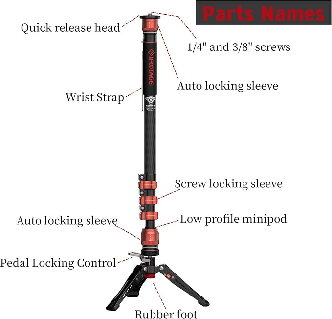 IFOOTAGE Cobra 3 C180F-P Carbon Fiber Video Monopod with Pedal Locking Control, Professional Photography Monopod Suitable for SLR Cameras and Camcorders (71") - Image 2
