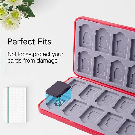 PERFECTSIGHT Switch Game Card Case for Nintendo Switch 2/ Lite / OLED, Game Holder Cartridge Case for Game Cards and 48 SD Cards, Kawaii Portable Compact Storage Box (Red M, 24 Slots) - Image 3