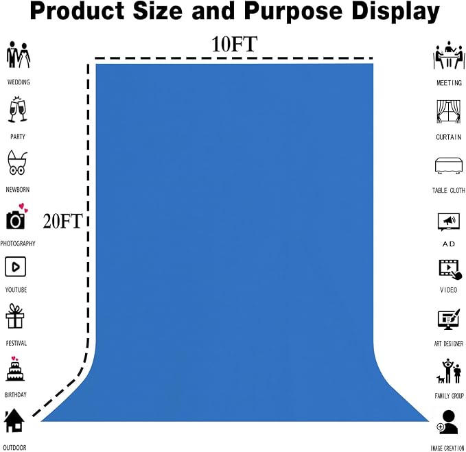 Royal Blue Photography Backdrop for Photoshoot, Fabric 10x20ft | Polyester Studio Photo Backgrounds, Non Reflective, Easy to Hang, for Portrait Shoot, Product, Party Decor, Video Creation - Image 8