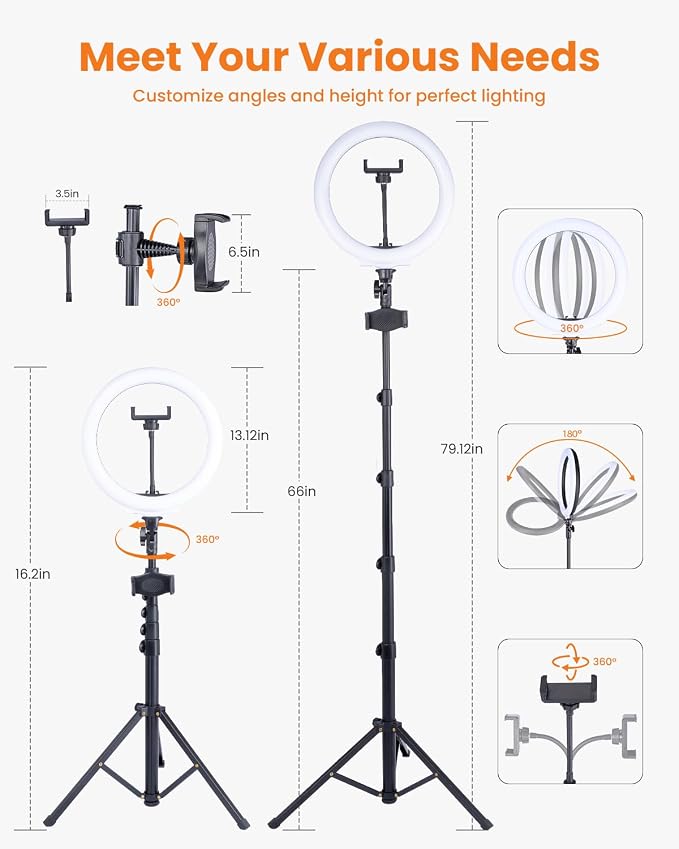 10" RGB Ring Light with 66'' Tripod Stands, 2 Phone Holder, Remote | 28 Color & 10 Brightness Level, Circle Ring Light for Live Stream, TikTok, YouTube, Makeup, Compatible with iPhone & Android - Image 2
