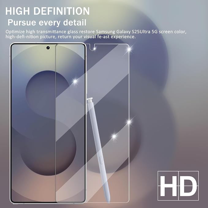 Galaxy S25 Ultra Tempered Glass Screen & Lens Protector 2+2 Pack HD Clear | [Ultrasonic Fingerprint Unlock] [Case Friendly] [Bubble-Free] - Image 6