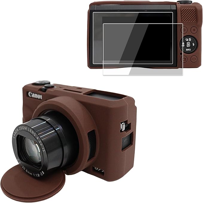 VOVMOEYA Camera Case for Canon Powershot G7 X Mark III with 2PCS Screen Protector,Full Pritection Soft G7X III Silicone Case Detachable Lens Cover Protective Cover for Canon G7XIII G7X3-Brown - Image 8