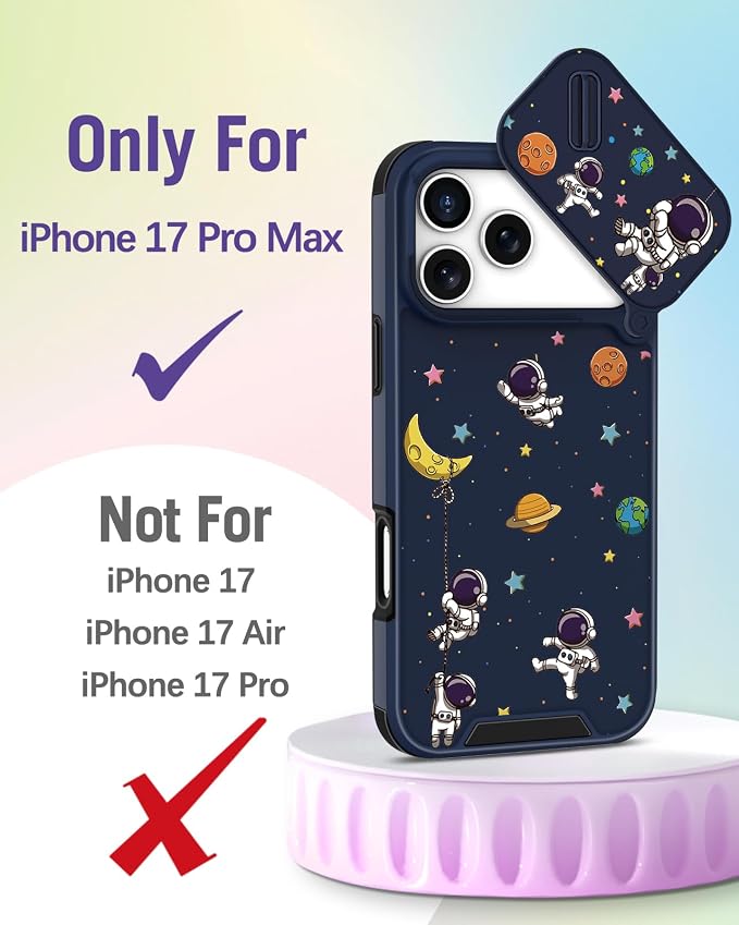 Buleens for iPhone 17 Pro Max Case 6.9 Inch - with Ring Stand & Camera Cover Aesthetic Cute Designed for Women Girls Girly Cartoon Astronaut Phone Case for iPhone 17 Pro Max Compatible with Magsafe - Image 2