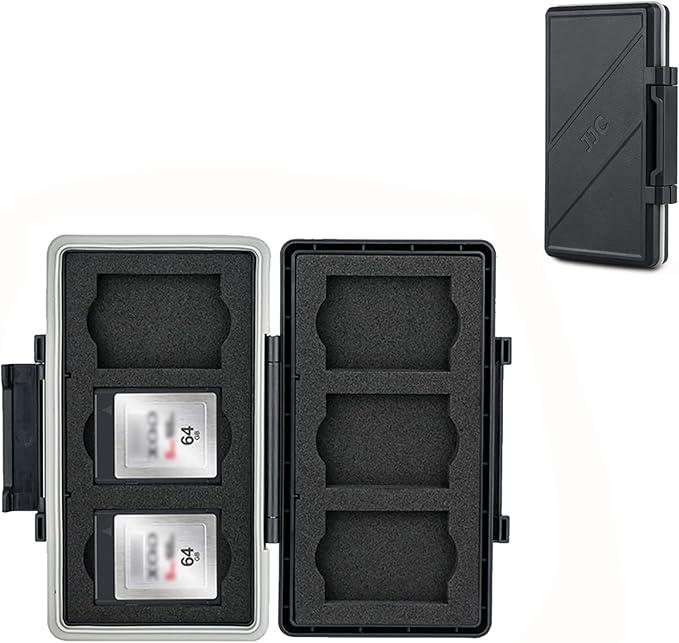 XQD Cfexpress Type B Card Holder,Water-Resistant 6 Card Case Storage Organizer for Nikon Z8 Z9 Z6III Z6II Z7II Z6 Z7 D4 D850 D5 D500 D6 Fuji XH2 XH2S GFX 100II Panasonic S1 S1R GH7 GH6 DJI Ronin 4D by JJC