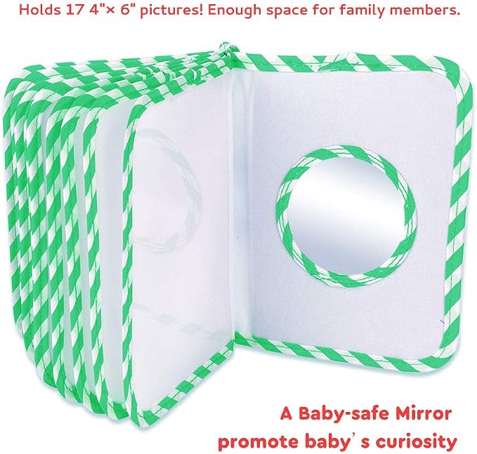 Baby Photo Album, My First Photo Album for Baby & Toddler, Green | 17 Photo Slots(4×6"), Soft Anti-Scratch Edges, Shatterproof Safety Mirror, Star Hanging Hook, Family Memory Keepsake Book - Image 4
