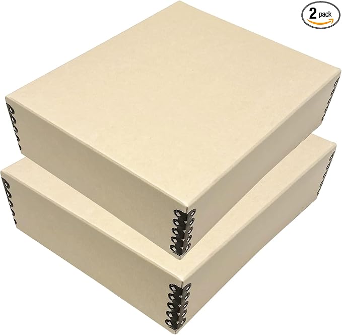 Lineco Drop Front Archival Storage Box, 8.75x10.75x3 in, Tan, 2 Pack | Acid-Free with Metal Edge, Preserves Picture Longevity, Organize Photos, Newspapers, Prints, Documents, Crafts, DIY by Lineco