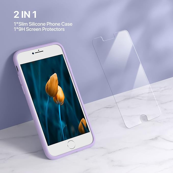 Miracase Silicone for iPhone SE 2022/SE 2020/7/8 Case,Light Purple | Ultra Slim Cover with Screen Protector, Soft Microfiber Lining, Multi-Color Premium Silicone Shockproof Phone Case - Image 2