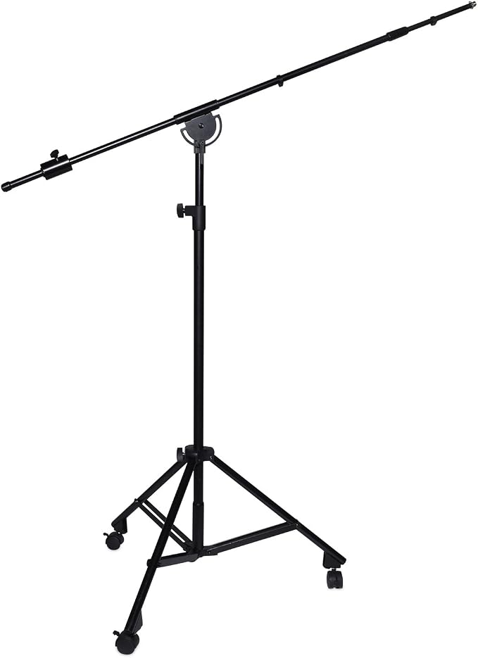 LyxPro Professional Microphone Stand Heavy Duty 90” Studio Overhead Boom Stand with Rolling Caster Wheels, 87” Extra Long Telescoping Arm Mount, Foldable Tripod Legs & Adjustable Counterweight by LyxPro