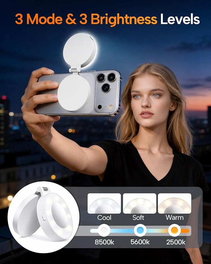 EMART Magnetic Selfie Light, Mini Phone Fill Light Compatible with Magsafe, Foldable LED Ring Light with Mirror, Dimmable Phone Light for Selfies/Video Calls/Makeup/Photography - Image 3