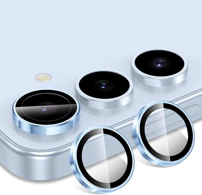 for Samsung Galaxy S24 Camera Lens Protector, Individual Metal Ring Tempered Glass Lens Cover, [Strong Adsorption] Scratch Resistant Ultra-Thin HD Clear Lens Cover, 1 Set-Blue Ring - Image 2
