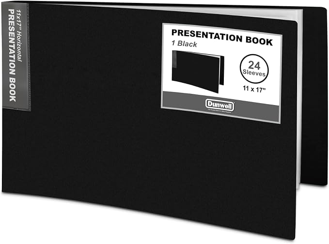 Dunwell 11x17 Art Portfolio Binder, 24 Pockets, Horizontal, Black | Clear Plastic Sleeves, Presentation Book, For Documents, Certificates & School Artwork - Image 9