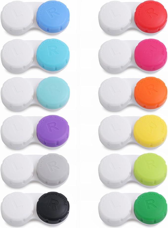 DEWSENSI Contact Lens Case, 12 Pack Colorful Empty Contact Lens Cases Box Holder Container for Storage, Travel, Daily Home Use by DEWSENSI
