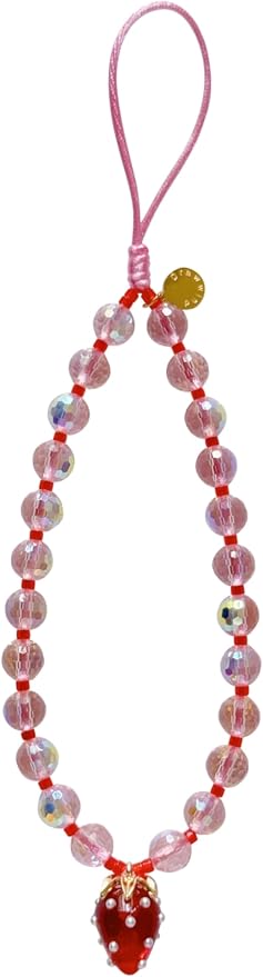Drawwind Phone Charm Beaded Wristlet Strap Universal Cell Phone Lanyard Cute Bracelet Wrist Strap Beaded Chain String Handmade Accessories for Case Camera Bags (Red Strawberry) by Drawwind