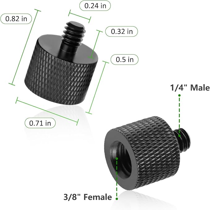 2 Pack 3/8" Female to 1/4" Male Screw Adapter Thread for Tripod Accessories Microphone Holder Camera Mount - Image 2