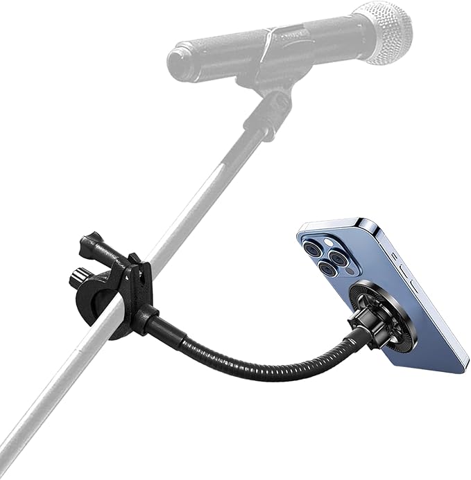 JCWINY for Magsafe Mic Stand Phone Holder, Flexible Phone Holder for Microphone Stands Super Magnets iPhone Mic Stand Holder Music Stands Phone Mount for iPhone 15 14 13 12 Pro Max Plus Max Mini by JCWINY