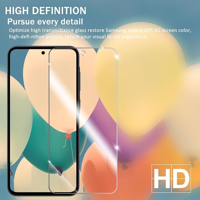 Galaxy A35 HD Clear Tempered Glass Screen Protector + Camera Lens Protectors, [2+2 Pack] [3D Glass] [Anti-Glare] [Bubble-Free] Screen Protector Glass For Samsung Galaxy A35 - Image 6