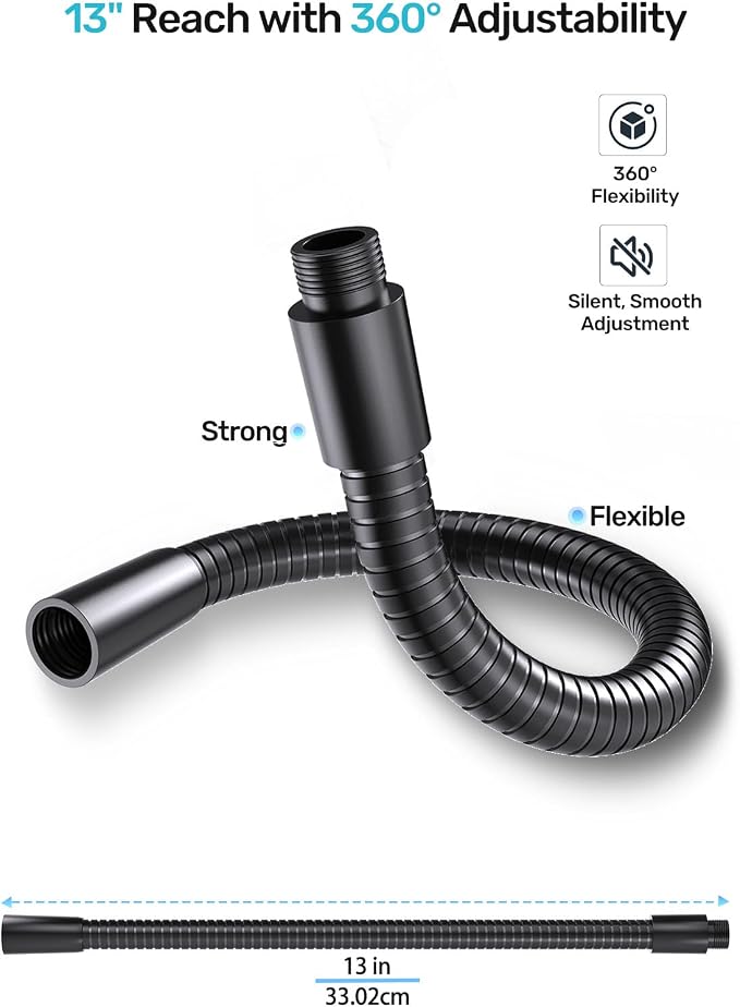13" Microphone Gooseneck Extension, 5/8-27 Thread, 360° Swivel, Heavy Duty | 2.5 lb High Load Capacity, Flexible Metal Arm, Durable Build, Supports Mic/Webcam/Phone for Podium, Lecture, Recording, DIY - Image 3