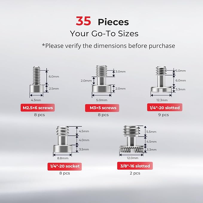 SMALLRIG 35-Piece Stainless Steel Camera Screws Screw Set with Case- 6389 | Includes 1/4"-20, 3/8"-16, M2.5 & M3 Screws, Portable Storage Case, Essential Hardware Kit for Cameras/Cages/Handles - Image 4