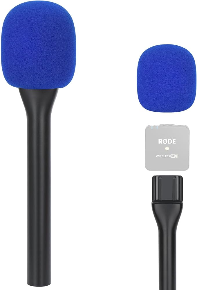 SUNMON Handheld Mic Stand for Rode Wireless Mic with Pop Filter(Blue), Holder for Rode Go 2/Wireless Pro, Interview Microphone Adapter Handheld for Wireless Go/Wireless ME by sunmon