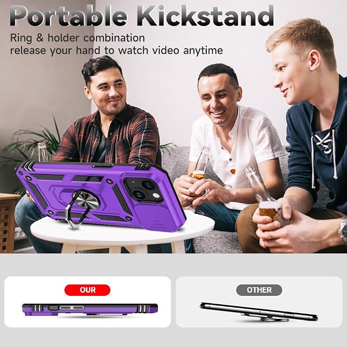 HNHYGETE for iPhone 15 Case with HD Screen Protector: [Military Grade 20ft. Drop Tested] Ring Shockproof Protective Phone Case for - iPhone 15 Purple - Image 6