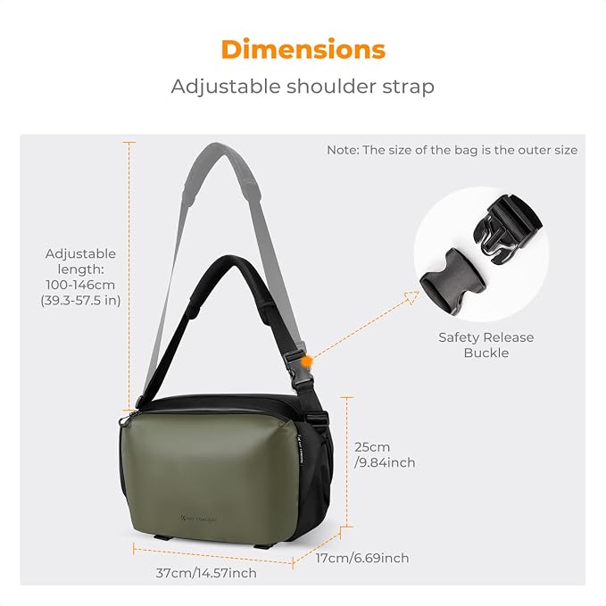 K&F CONCEPT Large Camera Sling Bag, Everyday Shoulder Bag | Multifunction Photography Compact Crossbody DSLR Portable Bag, Compatible for Canon/Nikon/Sony, BS08 - Image 6
