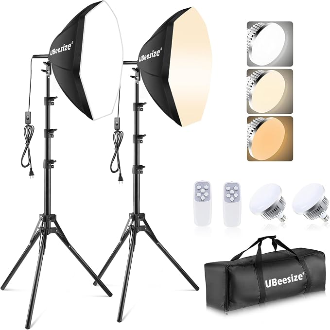 UBeesize Softbox Photography Lighting Kit, 20'' x 20'' Professional Softbox Lighting Kit with 85W 3000-7500K LED Bulbs, Studio Lights for Photography/Video Recording/Portraits Shooting/Live Streaming by UBeesize