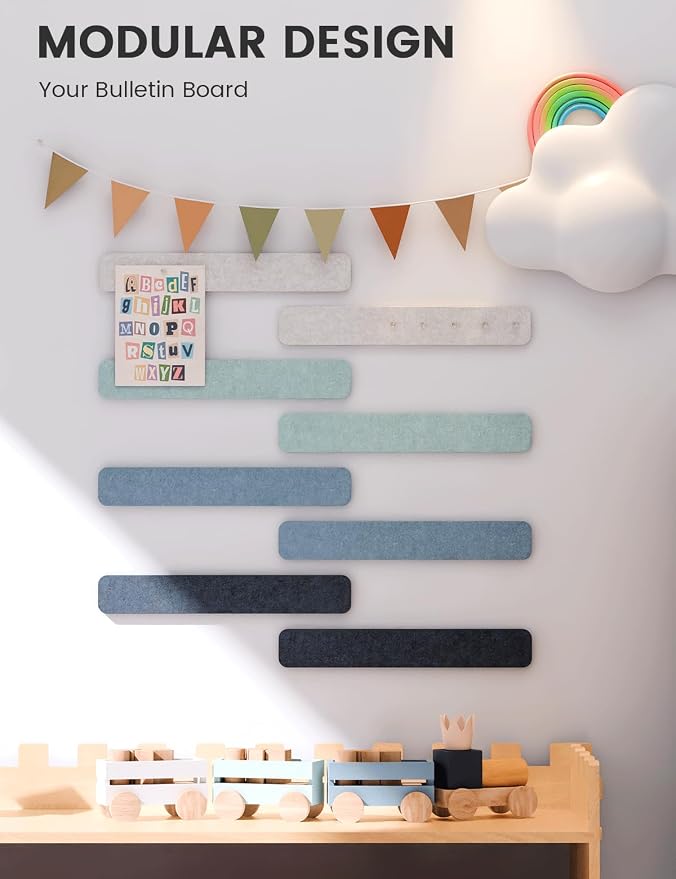 Fluxynara 13" x 2" Felt Wall Panels, Ocean Gradient | 8-Pack Includes 50 Push Pins and Adhesive Tabs for Photos, Notes and Decor in Bedroom Doors, Home Office or Studios - Image 5