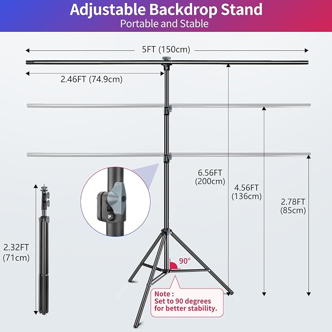Green Screen Backdrop Stand Kit, 5x6.5FT Portable Greenscreen | Adjustable, carrying bag & 5 clamps, chromakey backdrop with T shape stand, for streaming, photography, gaming, zoom, video - Image 2