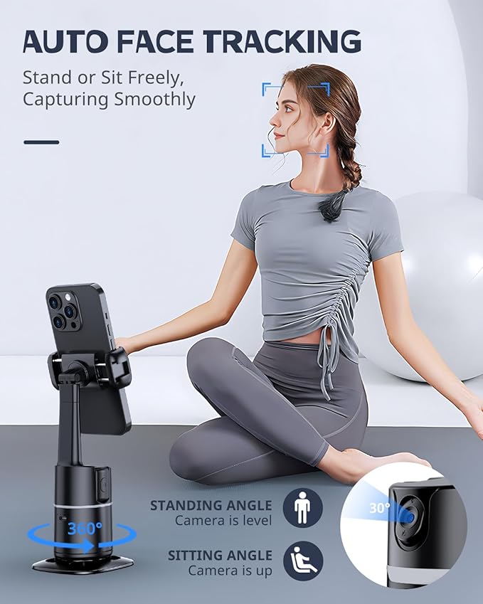 UBeesize Auto Face Tracking Tripod with Adjustable Desk Tripod, 360° Rotating vlogging kit for iPhone with Remote & Gesture Control, Rechargeable Selfie Fill Light, No App Required - Image 2