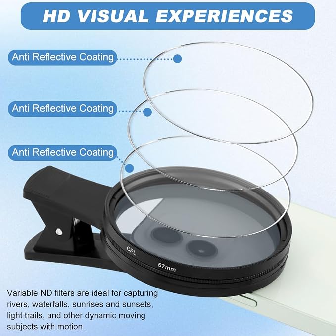 67MM Circular Universal Portable Polarizer Camera Len CPL Filter Professional Polarizing Lens for Smartphones,Camera Lens Accessories | 67mm circular polarizing filter, reduces glare and reflections, enhances color saturation for smartphone and camera - Image 4