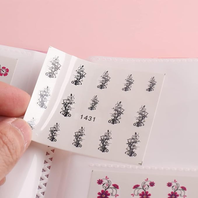 Fcozpjk 120 Slots Nail Stickers Storage Book Empty Stickers Album Holder | Pink Flowers Water Decals Collecting Stickers Display Showing Shelf Binder Case Manicure Tools Photo Collection Book - Image 2