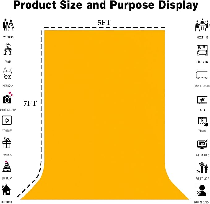 Yellow Photography Backdrop for Photoshoot, Fabric 10x10ft | Polyester Studio Photo Backgrounds, Non Reflective, Easy to Hang, for Portrait Shoot, Product, Party Decor, Video Creation - Image 3