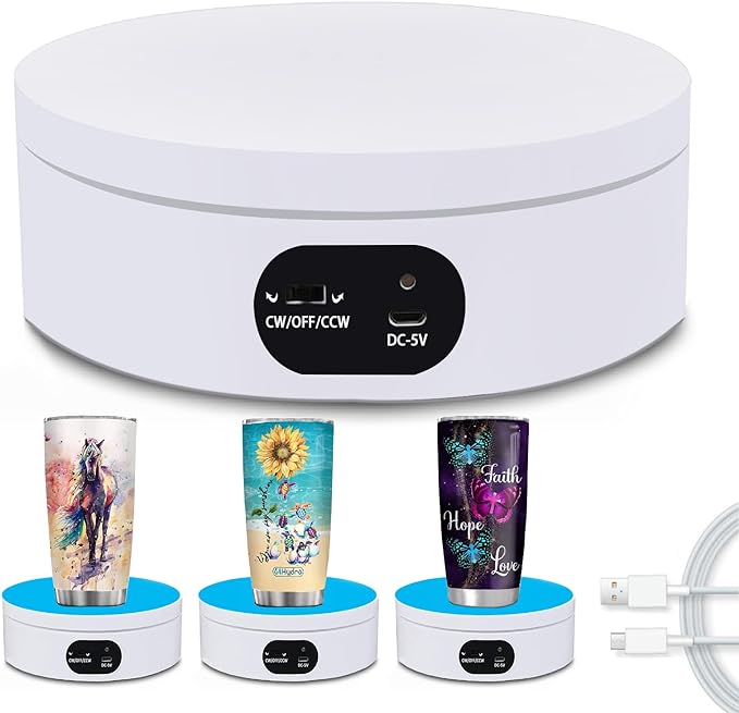 YVV Turner Cup Rotating Display Stand for Epoxy Glitter Tumbler, 360 Degree Automatic Mute Rotating Turntable for Photography Products Tumbler Making Supplies Spinner 4.72*1.77in Motorized Rotation by YVV