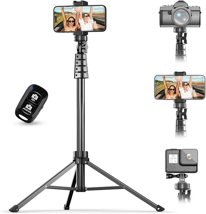 UBeesize 67" Phone Tripod & Selfie Stick, Camera Tripods Stand with Wireless Remote and Phone Holder,Compatible with iPhone Android Phone, Perfect for Selfies/Video Recording/Live Streaming Black by UBeesize