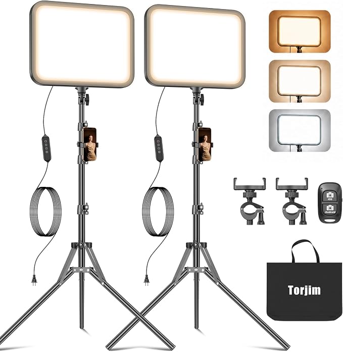 Torjim 12 Inch Video Light Kit for Creators | 30W High Brightness | Studio Lights with Tripod Stand & Phone Holder | 3000-6500K Adjustable Photography Lighting for YouTube Streaming Home Studio by Torjim