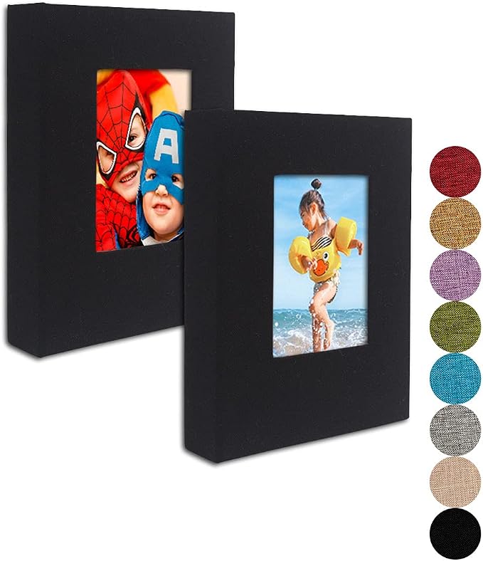 GPIRAL 4x6 Black Linen Photo Album with Clear Pages, Front Window for Personalization, 2 Pack by GPIRAL
