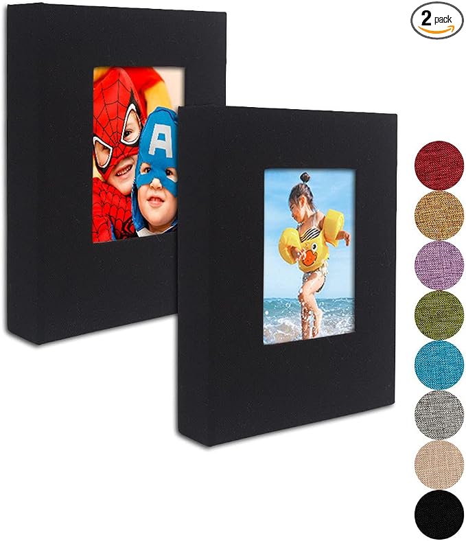 GPIRAL Small Photo Album 5x7 – 2 Pack, Each 26 Clear Pages Hold 52 Pictures. Album for 5x7 Pictures, Artwork, Drawings, Linen Cover with Front Window, Black Fabric by GPIRAL