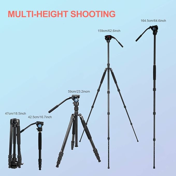SIRUI Aluminum Camera Tripod Monopod with VA-5 Fluid Pan Head, 62.6″Heavy Duty Tripod Kit for DSRL, Binocular, Spotting Scope, Quick Release Plate, 1/4" 3/8" Screws, Payload 6.6lbs -Traveler VA - Image 6
